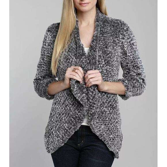 Dolce Cabo Gray Soft Faux Fur 3/4 Sleeves Open Cardigan Layering Coatigan - Picture 4 of 16